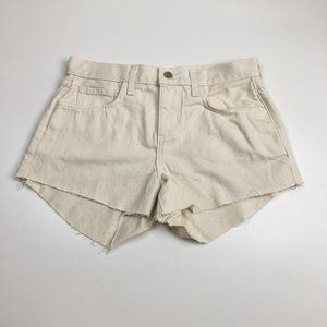 NWT L'AGENCE AUDREY 5 Pocket Logo Button Cream Frayed Raw Edge Hem Denim Shorts